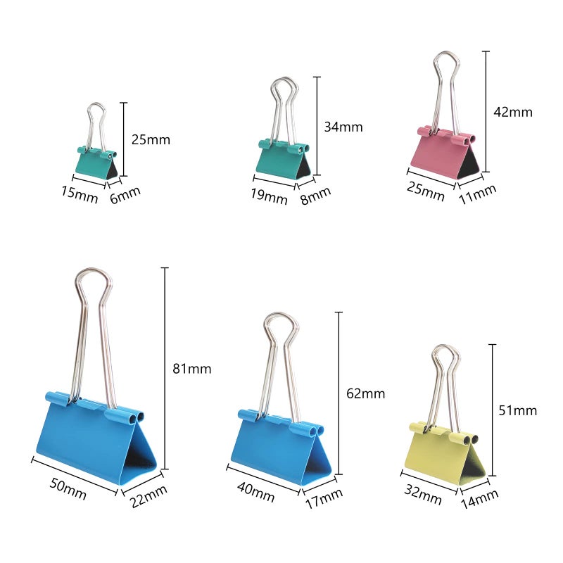Ykimok 100 Pcs Colored Binder Clips  Metal Paper Clamps 6 Assorted Sizes  Extra Large  Large  Medium  Small  X Small and Micro for Office Supplies  4 Vibrant Colors - Image 2